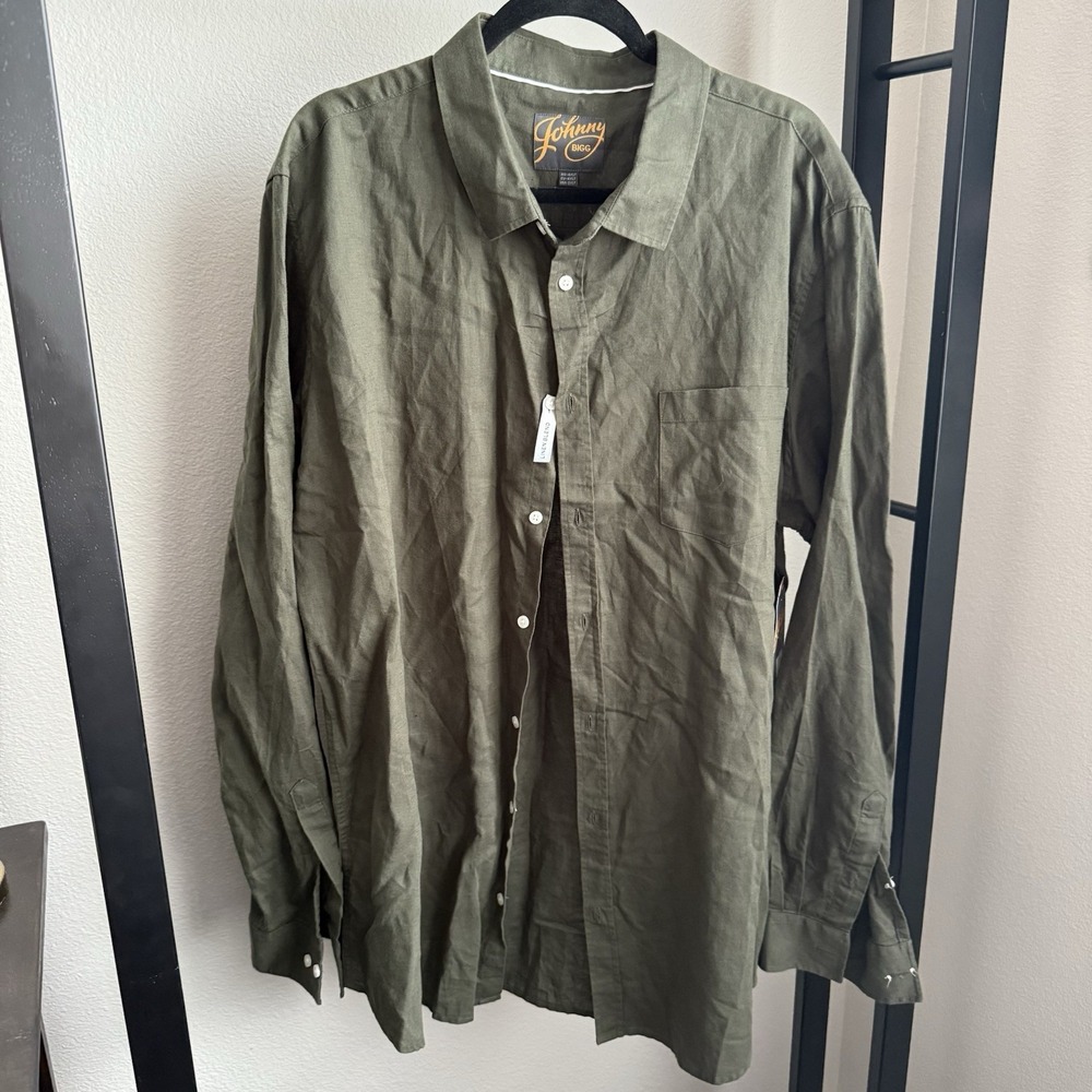 NWT Johnny Bigg Shirt Mens 4XLT Olive Green Linen Blend‎ Button Long Sleeve